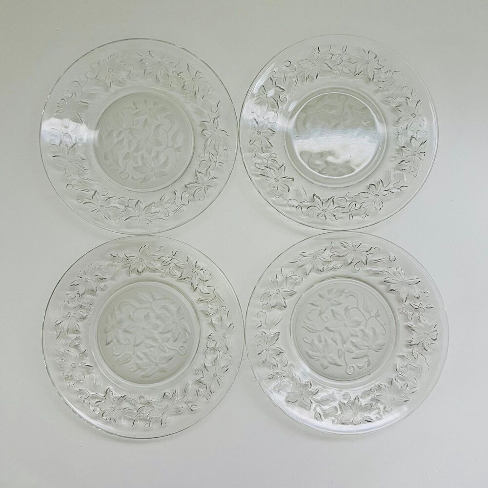 PRINCESS HOUSE Fantasia Clear Pressed Glass Poinsettia Salad Plates, Set of 4